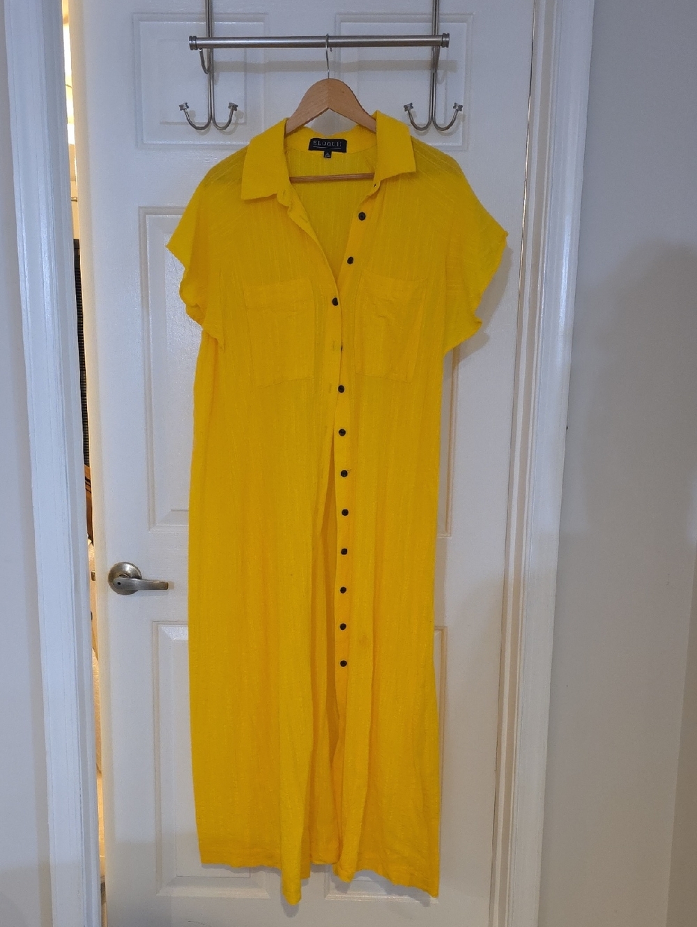 Eloquii Bright Yellow Button-Front Maxi Shirt Dress